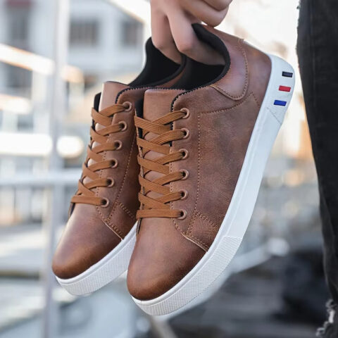 vivomartbd-2024 New Men Sneakers High Quality Leather Casual Shoes for Men Comfort Running Shoe-Brown