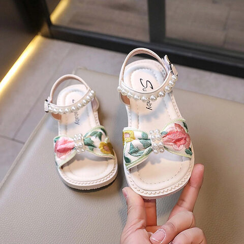 vivomartbd-Girls-Sandle-shoes.-Flower Embroidered Pearl Strap Sandals
