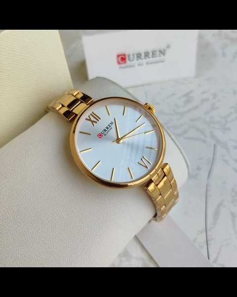 vivomartbd-Curren 9017 womens wrist watches-Gloden with white