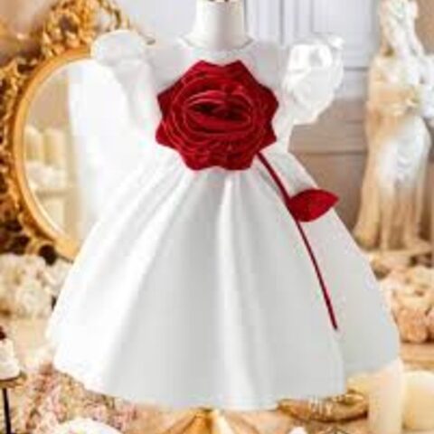 vivomartbd-Spring White Rose Flower Princes Party Dresses